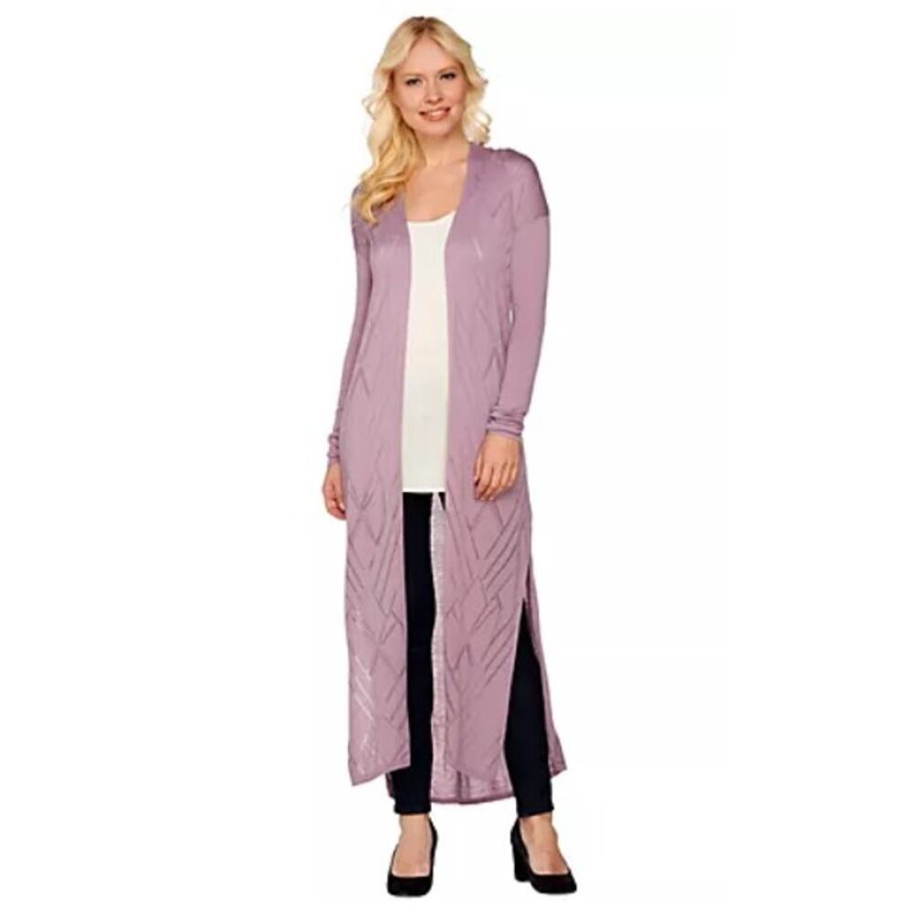 H by Halston Women's Lavender Long Length Stitch Detail Sweater Cardigan Size 2X